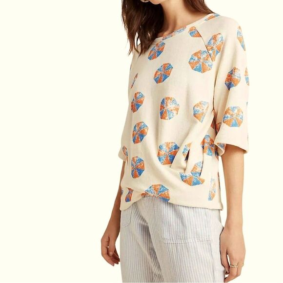 Eva Franco Anthropologie Beach Umbrella Pullover Sweatshirt Top Large NWT - Picture 1 of 10
